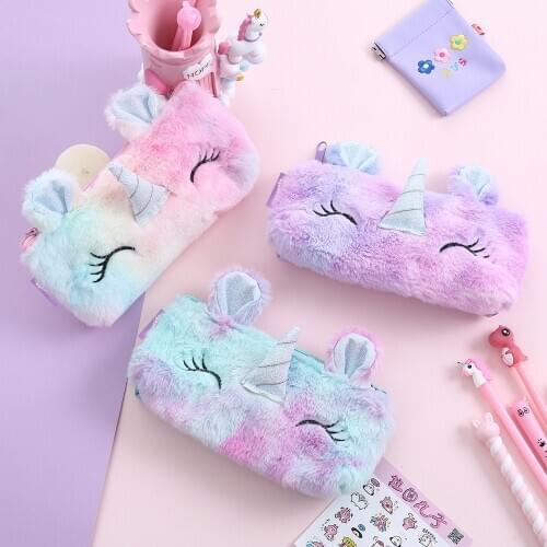 Unicorn School Pencil Case for Girl Boy Cartridge Plush Pencilcase Cute Korean Pencase Bag Large Penal Back to School Stationery
