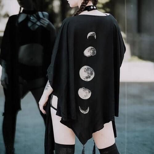 Black Dark Goth Woman Cloak Witch Gothic Manteau Print Punk Open Stitch Batwing Sleeve Bat Sleeved Short Loose Polyester Regular