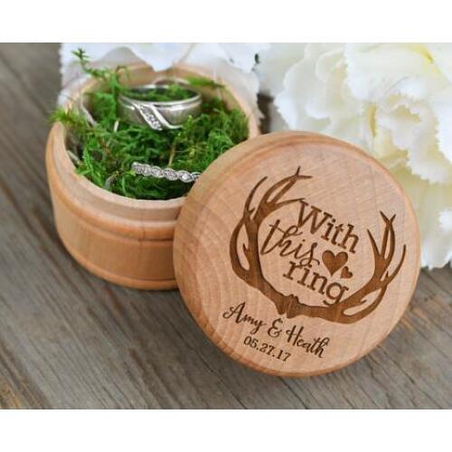 Personalize Engraved Wooden Wedding proposal Couples Ring keepsake bearer Boxes engagement party favors Gift for Couples