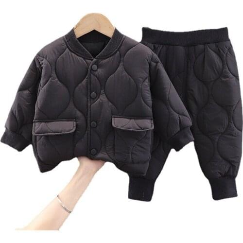 New Winter Children Fashion Thick Cotton Coat Pants 2Pcs/Set Baby Boys Girls Clothes Suit Toddler Casual Costume Kids Tracksuits