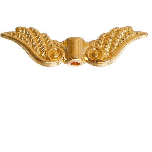 DoreenBeads Zinc Based Alloy Gold Color Spacer Beads Wing Pattern DIY Findings 23mm x 7mm( 2/8"), Hole: Approx 1.6mm, 100 PCs