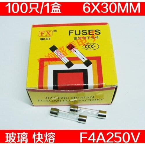 F4AL250V Glass Insurance Tube F4A250V F4A Fuse 4A 6X30MM 100 PCS