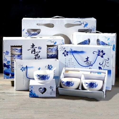 Ceramic Tableware Blue and White Porcelain Bowl Set Gift Tableware Set Bowl Spoon