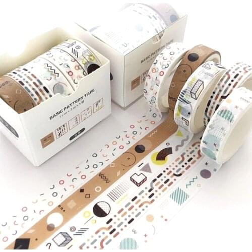 5 pcs/pack Striped/Grid/Flowers Basic Solid Color paper Washi Tape Set Adhesive Tape DIY Scrapbooking Sticker Label Masking Tape