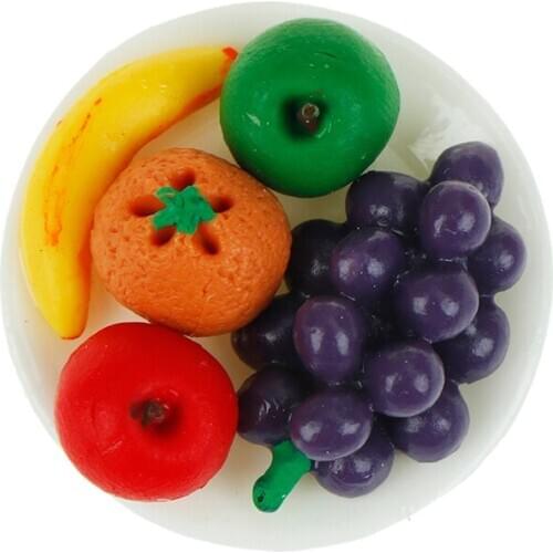 1:12 Doll House Miniature food fruit dish with grape Apple for dolls kitchen