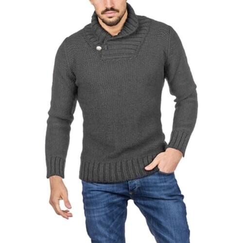 Men Turtleneck Sweater Winter Warm Turn Down Collar Wool Sweaters England Style Solid Color Knitted Pullover Knitwear