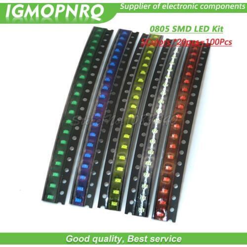5Colors *20pcs=100Pcs/Lot 0805 SMD LED Kit White Red Yellow Green Blue Light Emitting Diode set IGMOPNRQ
