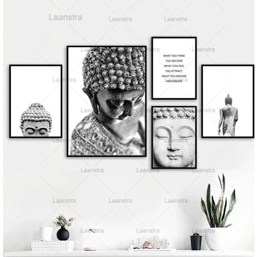 Black White Sakyamuni Buddha Statue Qoutes Wall Art Canvas Painting Nordic Posters & Prints Wall Pictures for Living Room Decor