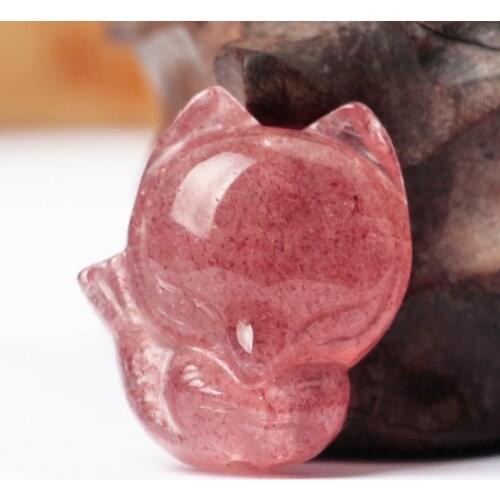 Natural Strawberry Quartz Cute Fox Pendant Shape Strawberry Crystal Stones For Girls Jewelry Makiing For Necklace and Bracelet