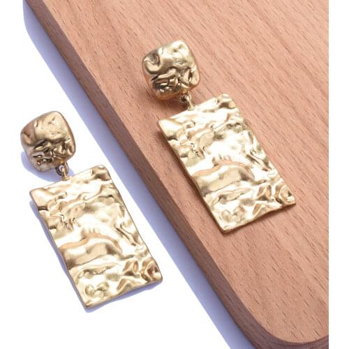 2021 New ZA Punk Fashion Geometric Rectangle Drop Earrings Women Charms Gold Color Metal Pendant Earrings Party Jewelry