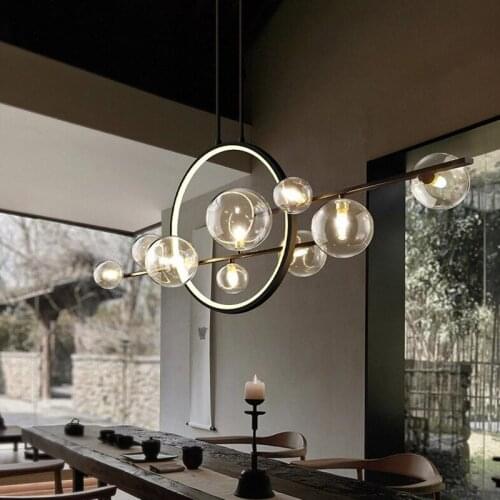 New Design Glass Bubble Chandelier LED Nordic Black Kitchen Island Hanging Lights Round Ring Decor Lighting Fixtures 110-220V