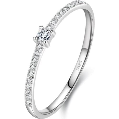 Genuine 925 Sterling Silver Simple Micro-paved Thin Ring Dainty Zircon Finger Rings for Women Fine Jewelry