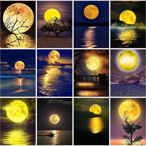 Full Square / Round 5D Diy Diamond Painting Landscape Moon Diamond Embroidery Seaside Cross Stitch Rhinestones Mosaic Home Decor