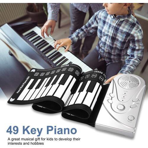 Portable Flexible Digital Keyboard Piano 49 Keys Flexible Silicone Electronic Roll Up Piano Children Toys Built-in Speaker