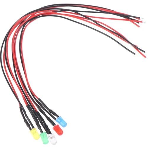 5X Min F3 3mm 20cm Pre Wired LED Round Light Lamp Bulb Chip Beads Cable DC White Warm Red Green Blue Yellow Emitting Diodes