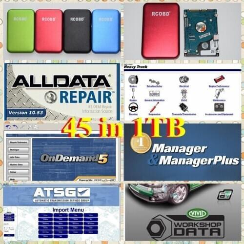 Alldata 10.53 mit-chell ondemand elsawin 6.0 atsg heavy truck vivid workshop data software 45 in 1TB harddisk USB Connection