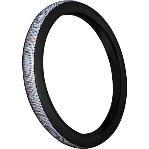 Anti-Slip Steering Wheel Cover for Women PU Leather with Crystal Rhinestones for Universal 15 Inch Toyota Honda Tesla