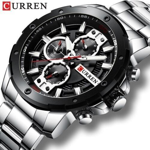 CURREN Mens Watch Men Quartz Wristwatches 3D Dial Design Full Steel Calendar Waterproof Big Watches Top Brand Luxury Clock