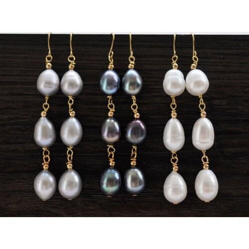 P7495 White Gray Black 12mm Teardrop Freshwater Pearl Dangle Earring