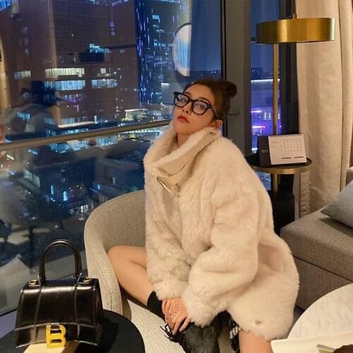 Wool Fur Coat Womens New Loose Cashmere Jacket In Spring 2021 Mid-Length White Thick Warm High Quality Outwear Wide-waisted