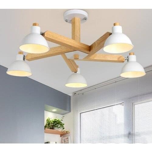 Nordic Design Modern LED Black White Wood Chandeliers Lighting for Indoor Home Living Room Bedroom