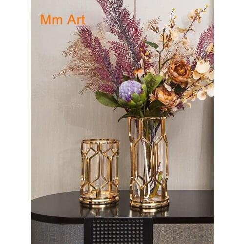 Light luxury glass vase flower decoration arrangement dry flower net red TV cabinet American style porch table decoration