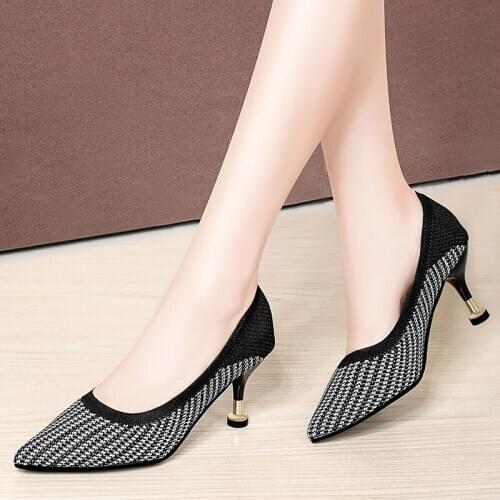 Womens high heels Spring and Autumn latest comfortable breathable shoes Pointed Toe r sexy party wedding pointy wild W27-38