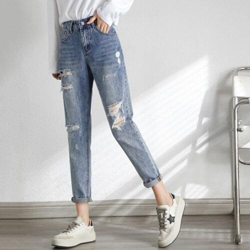 High Wiast Ripped Jeans Woman Sreetwear Jeans For Women Plus Size Denim Harem Pants Trousers Jean Femme