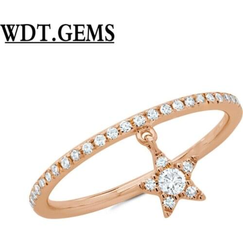 0.10CT 10K Rose Gold Natural Diamond Dangling Dangle Hanging Star Statement Ring