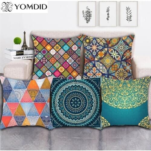 1pc 45*45cm Flannel Cushion Cover For Sofa Home Decoration Square Mandala Flower Geometric Print Pillow Case Plaid Pillowcase