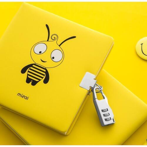 Cute Bee Notebook with Lock Pen A5 Diary Notepad Journal Line Blank Agenda Planner Organizer Wonderful Handbook School Note Book