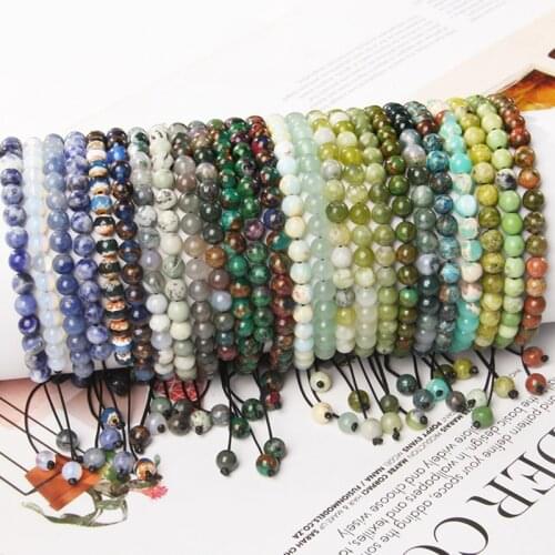 6mm Simple Energy 100% Natural Green Blue Stone Bracelets Men Women Round Beaded Bracelet Friendship Jewelry Gift Wholesale