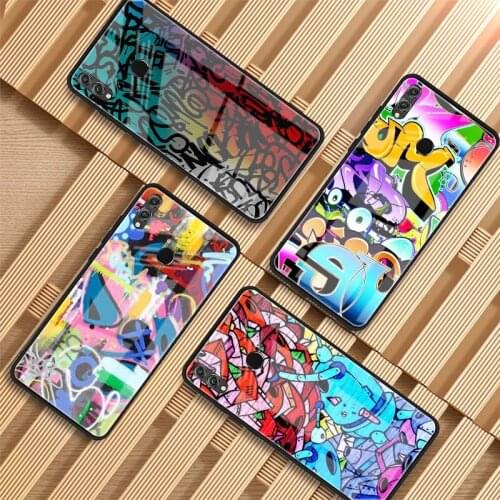 Colorful graffiti Tempered Glass Phone Case For Huawei P20 P30 P40 P40 Lite Pro Psmart Mate 20 30 Cover Shell