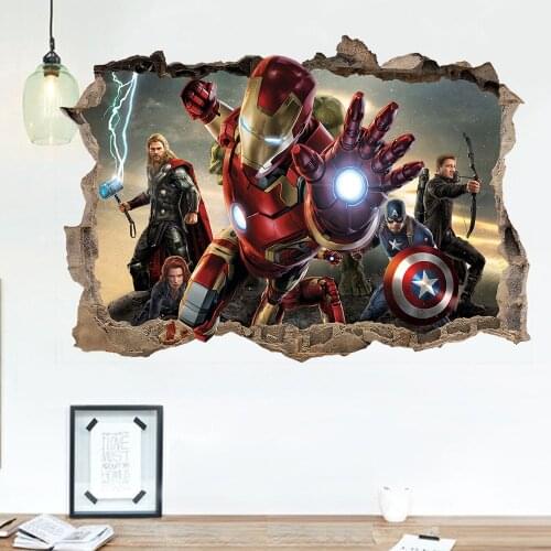 Disney Marvel Iron-man Spider-Man Hulk Avengers Wall Stickers For Kids Baby Girls Rooms Home Decor Cartoon Wall Decals Diy Art
