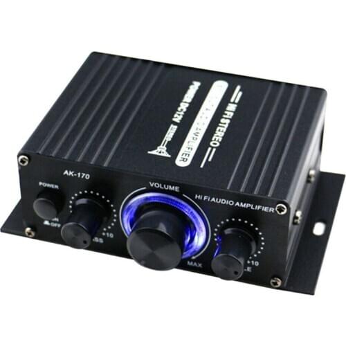 400W DC12V Dual Channel Mini HIFI AUX Power Amplifier for AK 170 with blue LED light