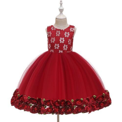Hetiso Elegant Rose Flower Hem Girls Princess Dress Evening Party Kids Dresses For Girls Clothing Wedding Ball Gown 1-5 Years