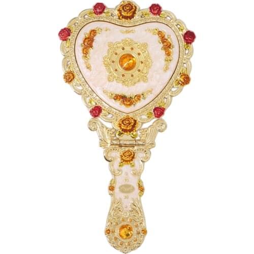 European Vintage Heart Shape Hand Mirror Makeup Mirror Frame Pocket Mirror Heart Mirror For Girl Gift J034