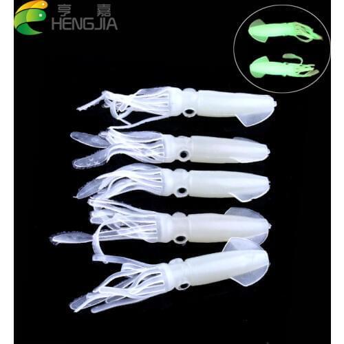 HENGJIA 5pcs colorful tube silicone soft fishing lures luminous squid jig octupos fishing baits pesca sea swimbaits 10cm 8g