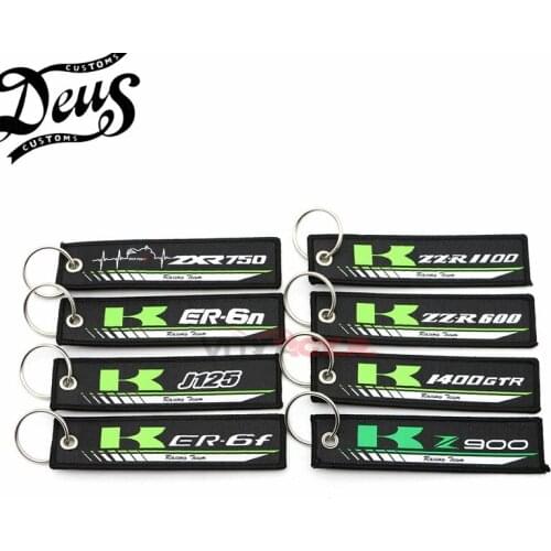 Motorcycle Embroidery Collection Keychain For KAWASAKI ZZR600 ZZR1100 ZXR750 J125 ER6N ER6F 1400GTR Keyring Key Holder Chain