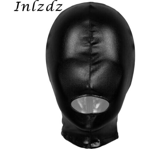 Latex Face Mask for Mens Women Cosplay Costume kit Shiny Metallic Open Mouth Hole Headgear Full Face Mask Hood for Role Play