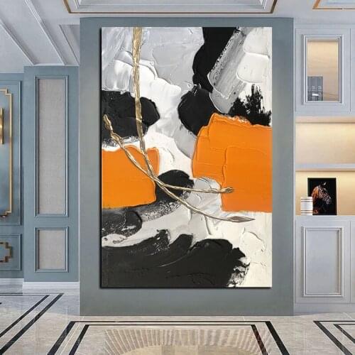 Hot Sale New Handmade Modern Canvas On Oil Painting Black White Orange Paintings Home Living Room Decor Wall Art Unframed