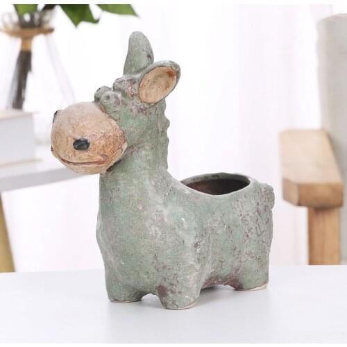 Hot Selling European Cartoon Little Donkey Fleshy Ceramic Flower Pot Creative Animal Flower Pot Balcony Potted Plant Home Garden