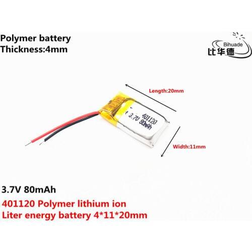 Good Qulity 401120 3.7v 80mAh li-ion Lipo cells Lithium Li-Po Polymer Rechargeable Battery For mobile bluetooth earphone GPS POS