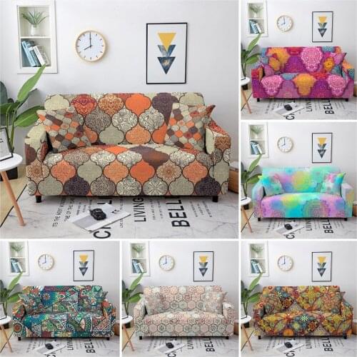 Mandala Elastic Sofa Cover for Living Room Anti-dust Sofa Slipcover Sectional Couch Cover Sofa Chaise Cover Lounge 1-4 Seat