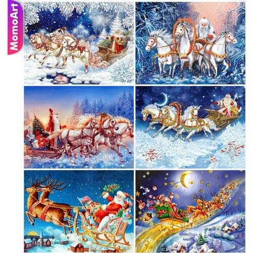 MomoArt 5D DIY Diamond Mosaic Christmas Diamond Painting Santa Claus Cross Stitch Horse Embroidery Rhinestone Winter Home Decor
