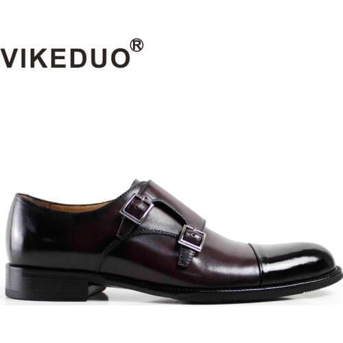 Vikeduo 2020 Genuine Leather Dress Shoes Mens Classic Monk Strap Shoe Male Footwear Wedding Office Patina Zapatos de Hombre