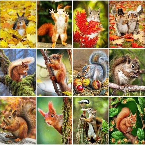 AZQSD Diamond Painting Squirrel Cross Stitch Kits Full Drill Rhinestones Diamond Embroidery Animal Mosaic Needlework Home Decor