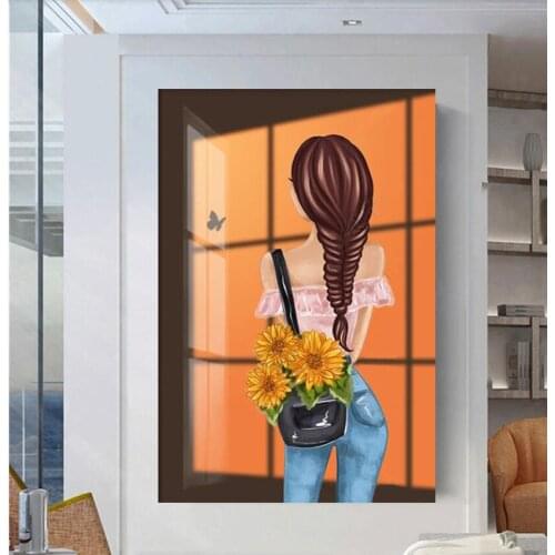 Nordic Chic Sexy Girl Women Painting Sunflowers Canvas Wall Art Bedroom Pictures Living Room Print Posters Dormitory Decoration