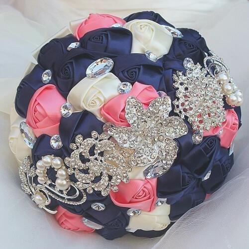 The Newest navy pink and cream artificial wedding bridesmaid bouquet for wedding decoration