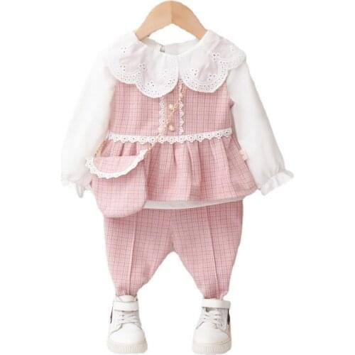 New Autumn Baby Girl Clothes Suit Cute Children Plaid Vest T-Shirt Pants 3Pcs/Set Toddler Fashion Casual Costume Kids Tracksuits